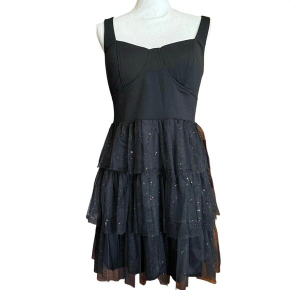 Cocktail evening DATE NIGHT dress by Crystal Doll layer glitter sequin tulle M - Picture 1 of 16